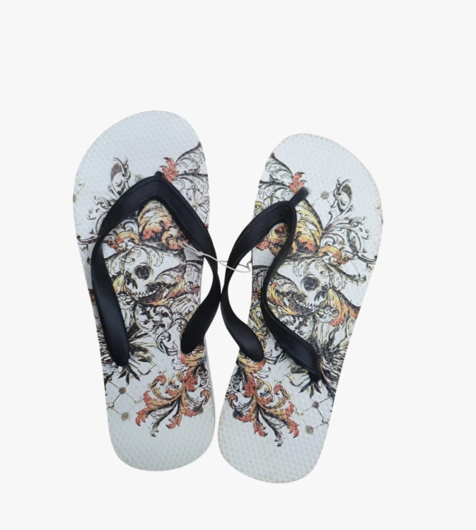 Flip Flop Beach Sandals with Stylish Botanical Skull Design for Men and Women