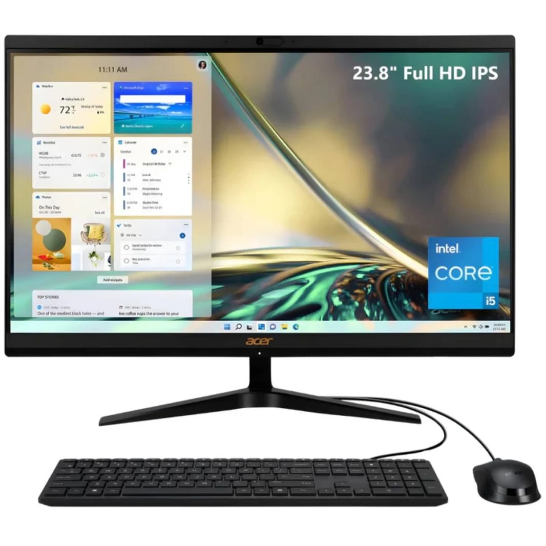 Acer Aspire All-in-One AIO C24-1700 Slim, 12Gen Intel Core i5 1235U, 12GB DDR4, 512 SSD, 24" FHD IPS Monitor, Wi-Fi 6, BT 5.0, USB Wired Keyboard and Mouse - Black