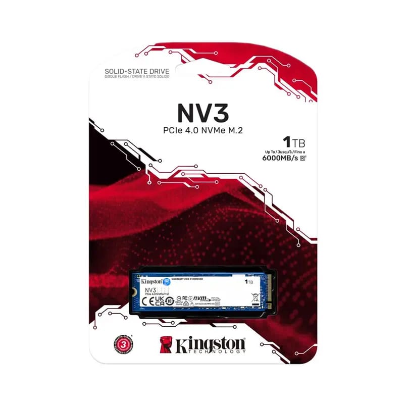 Kingston NV3 1TB M.2 2280 NVMe SSD | PCIe 4.0 Gen 4×4 | Up to 6000 MB/s | SNV3S/1000G