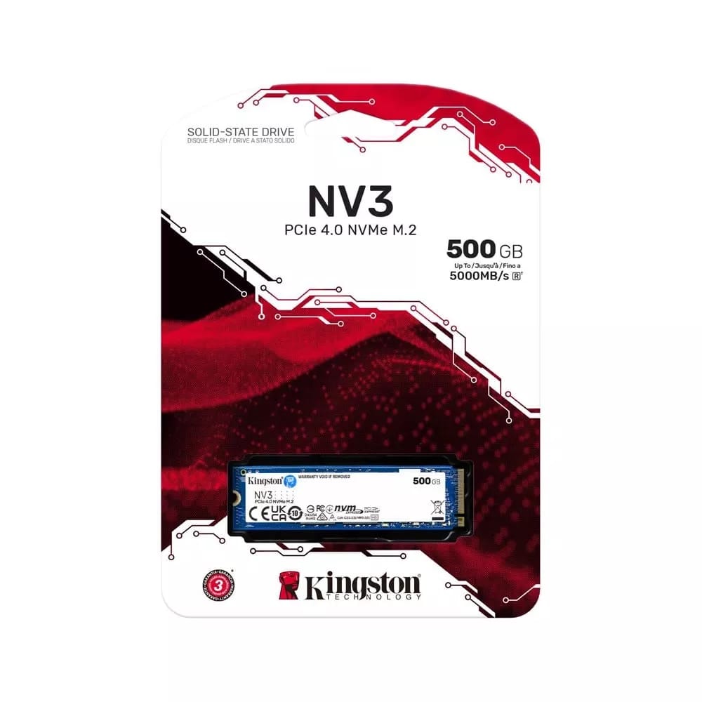 Kingston NV3 500GB M.2 2280 NVMe SSD | PCIe 4.0 Gen 4×4 | Up to 5000 MB/s | SNV3S/500G