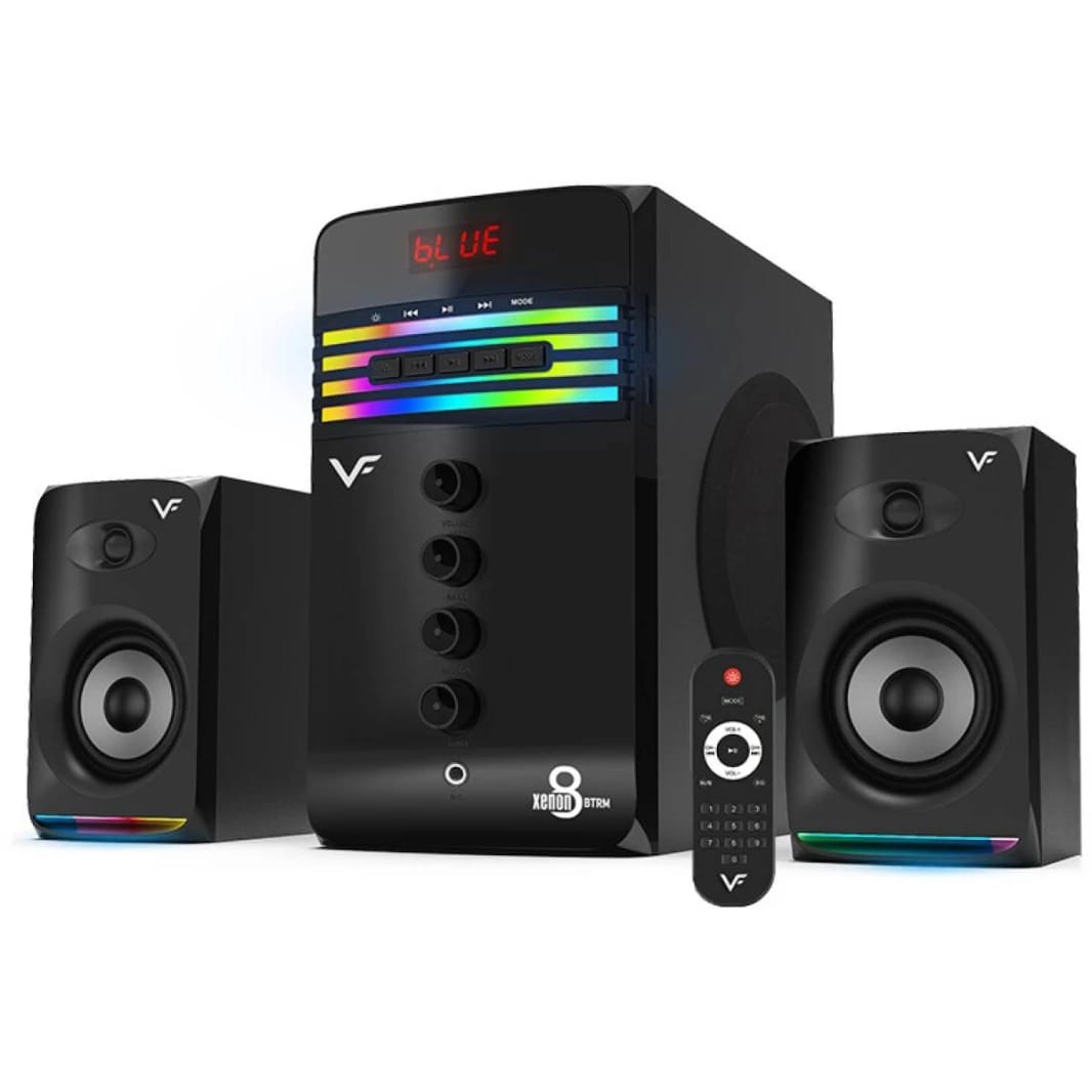 Vinnfier Xenon 8 BTRM Multimedia Speaker 2.1 – 58W RMS, Bluetooth, FM Radio, USB/SD, Karaoke Mic Jack, 7-Color LED – Black