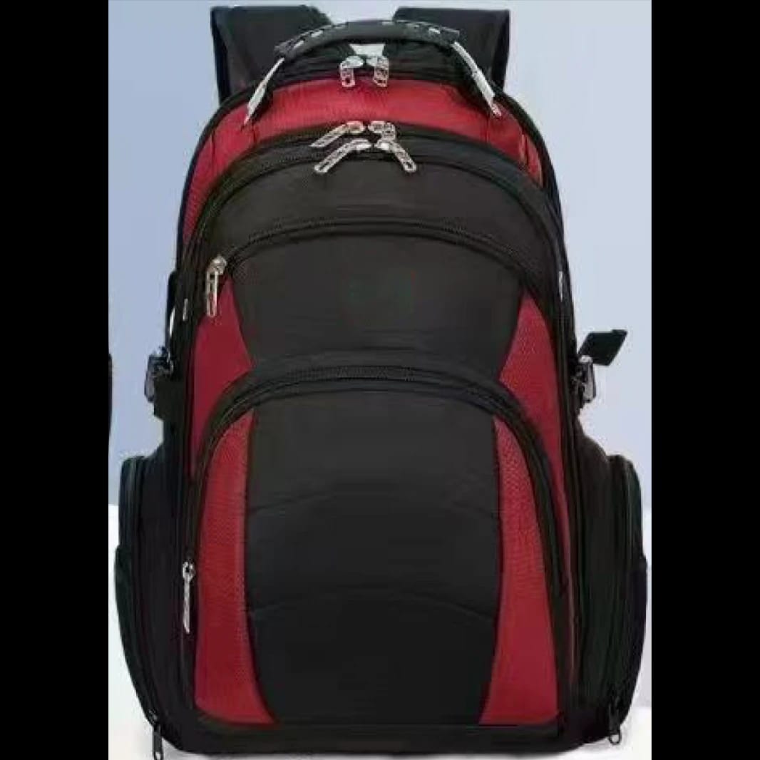 Backpack Large Capacity Expandable with USB Charging - Black & Red