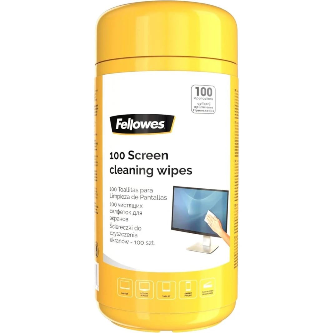 Fellowes 100 Screen and Keyboard Wipes Tub for Home and Office