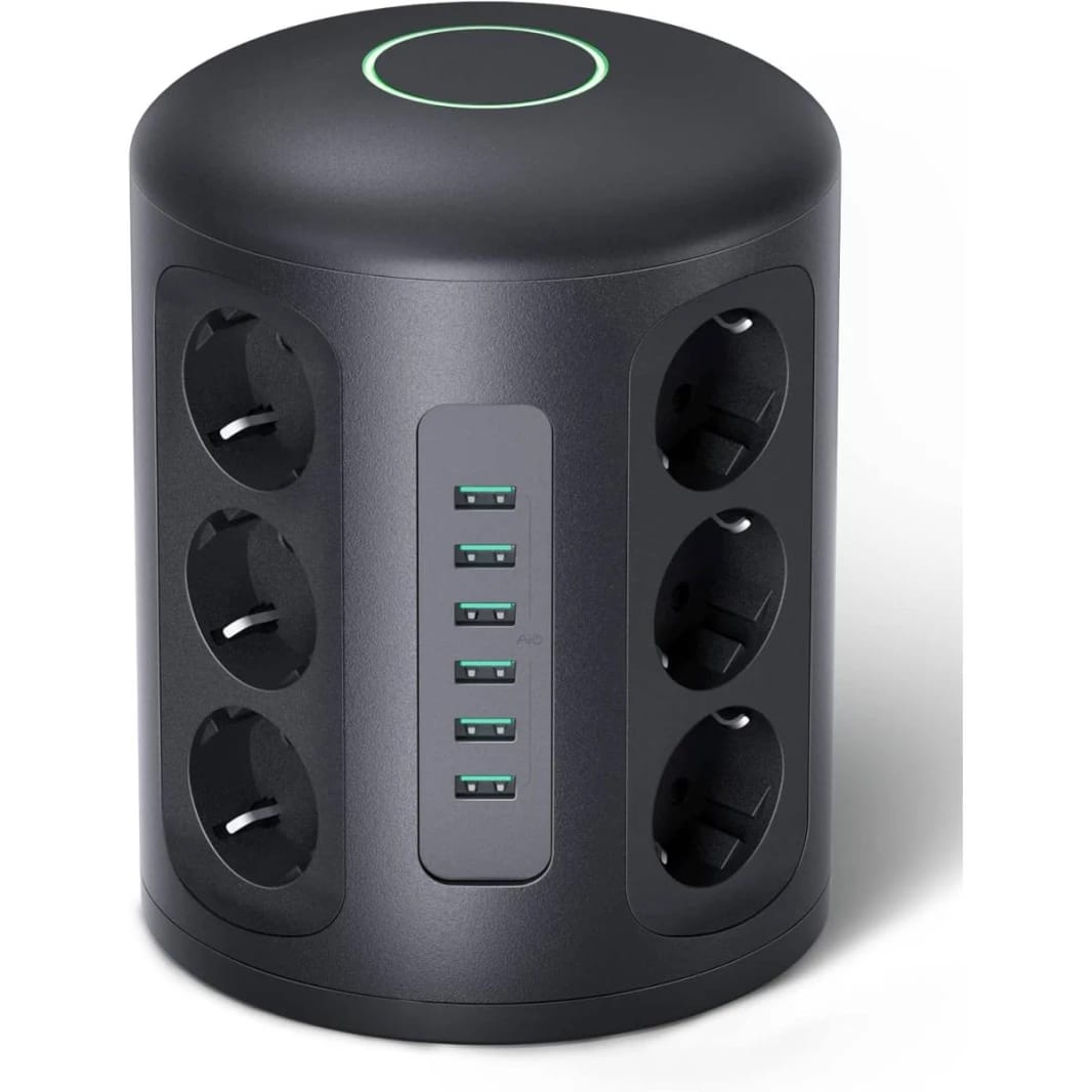 AUKEY PA-S14 PowerHub XL، مشترك كهربائي مع حماية من التيار، 12 مخرج للكهرباء، 6 منافذ USB، شريط طاقة عمودي، كابل 2 متر
