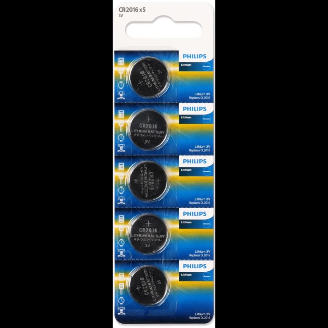 Philips Lithium Cell Button Batteries CR2016 - Pack of 5