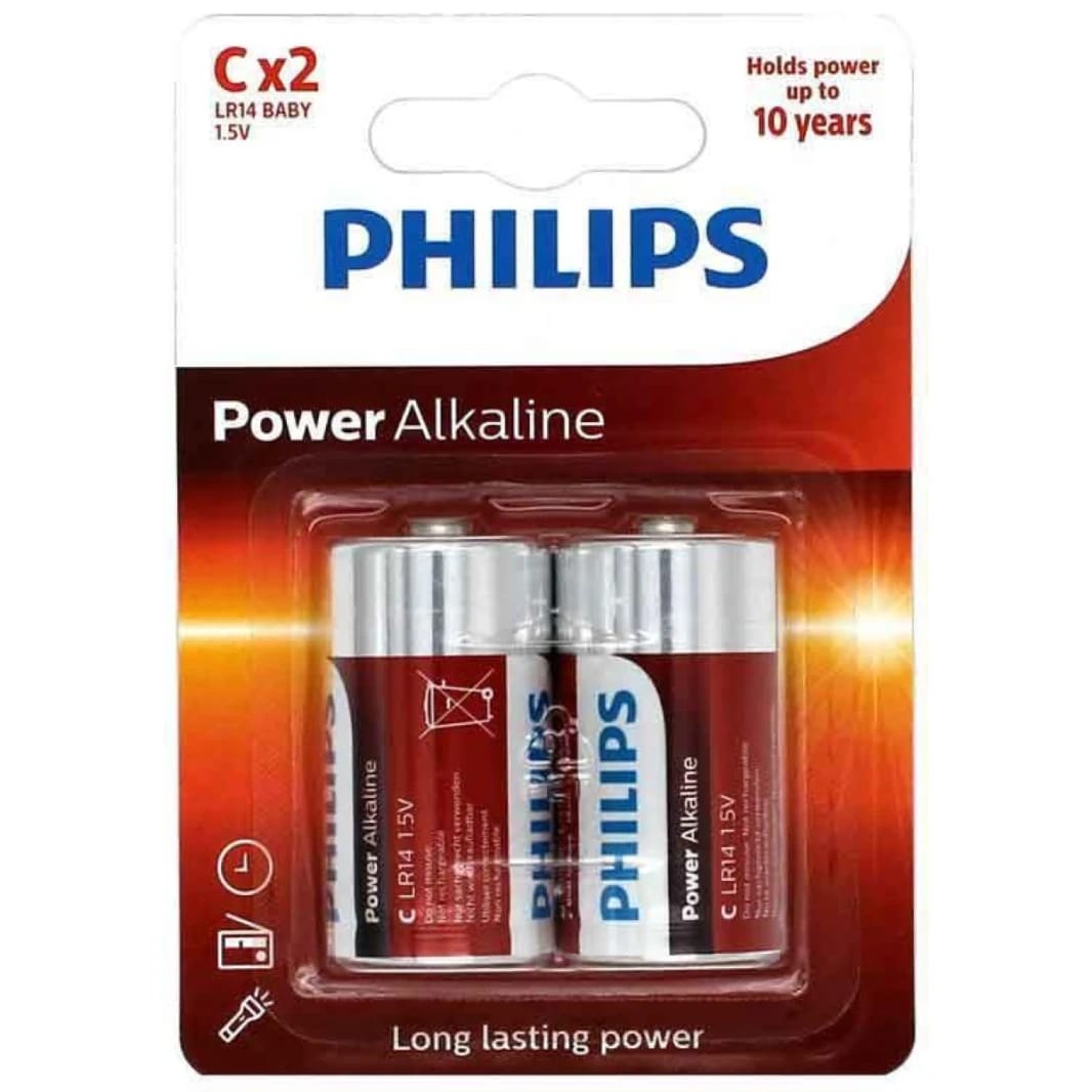 Philips Power Alkaline Batteries C - Pack of 2