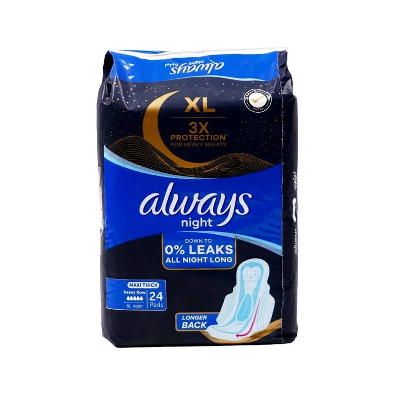 Always XL Night Pads 3x Protection For Heavy Nights Maxi Thick 24 Pads