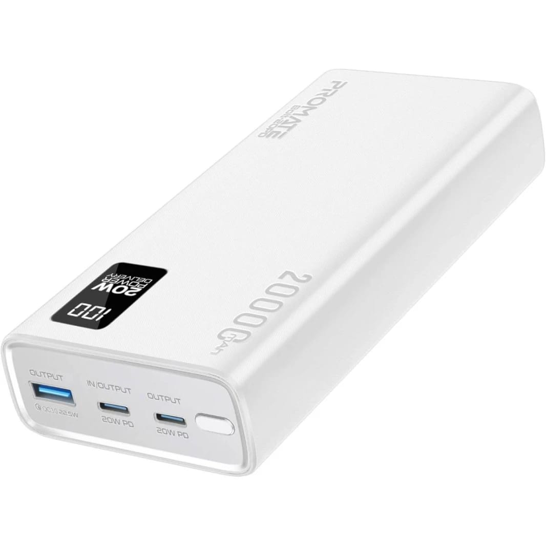 Promate Universal 20000mAh Ultra-Slim Power Bank - White