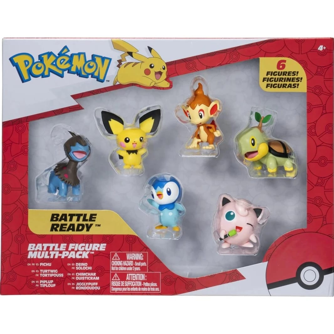 Pokemon Battle Figure Multipack 6 Figures 2-Inch (Pikachu, Deino, Jigglypuff, Turtwig, Piplup, and Chimchar) 7.6 x 20.3 x 15.2 cm