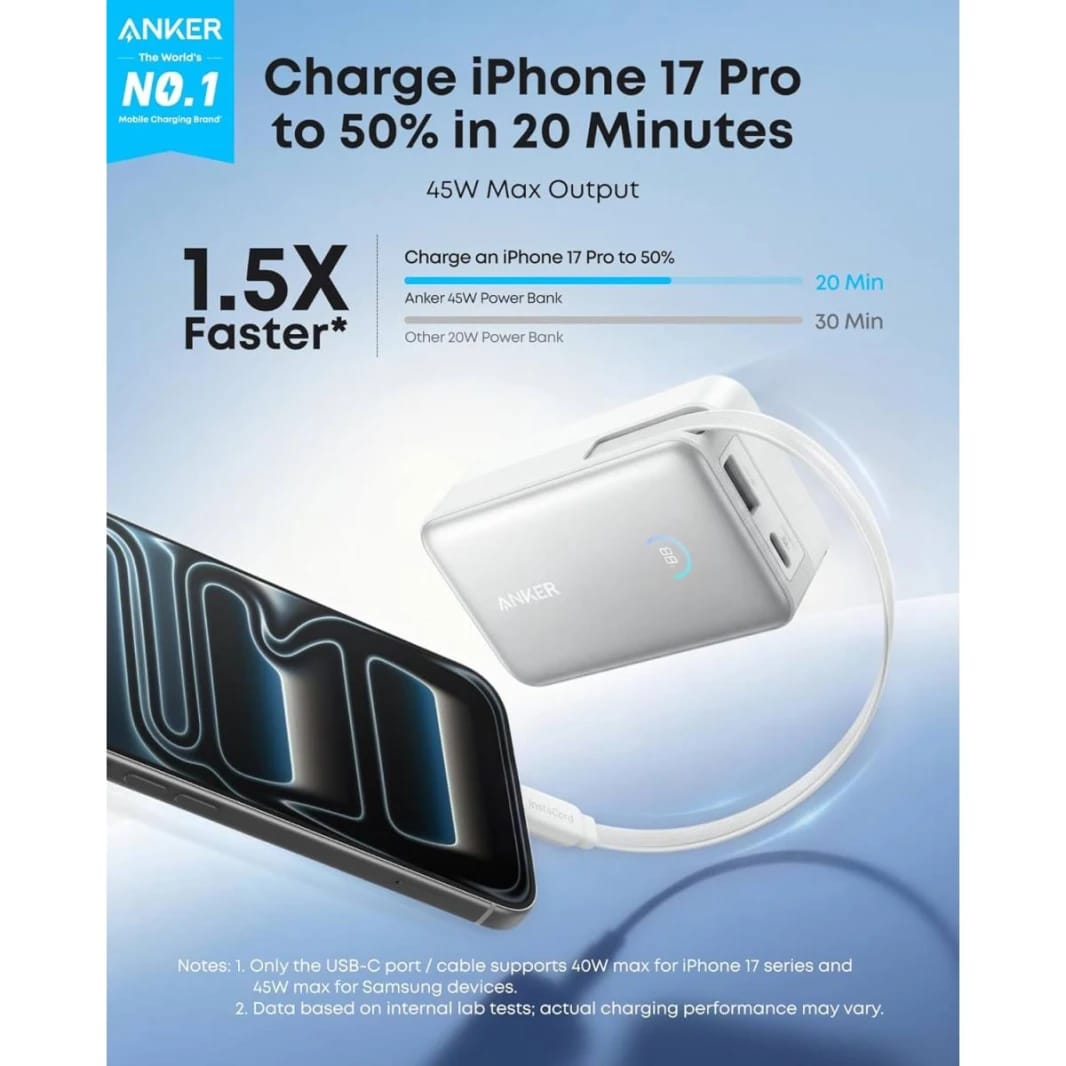 Anker Nano Portable Charger, 10000mAh 45W Max Compact Power Bank, Travel Essential Battery Pack
