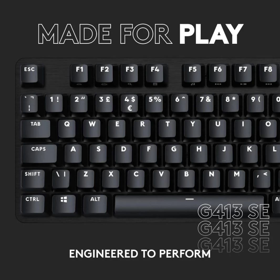 Logitech G413 TKL SE Mechanical Gaming Keyboard, PBT Keycaps, USB 2.0 Connection Type, White Backlighting, 12 Function Key Media Controls, Tactile Switch, English Arabic Layout, Black