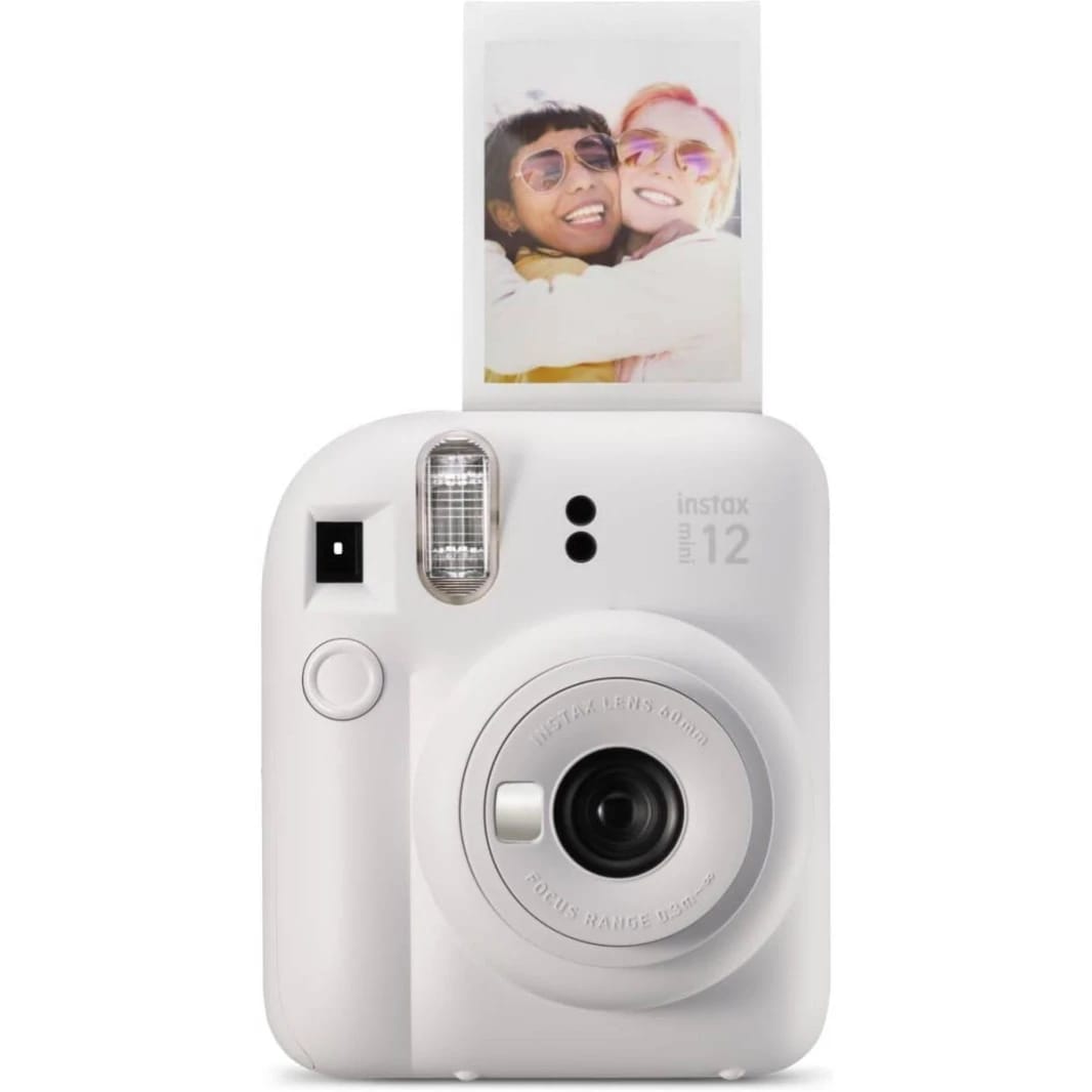 Fujifilm Instax Mini 12 Instant Camera - Clay White | Built-in Selfie Mirror & Macro Mode, Automatic Exposure, High-Performance Flash, Twist-to-Power Lens, 0.3m to Infinity Range, Parallax Correction, Uses Instax Mini Film