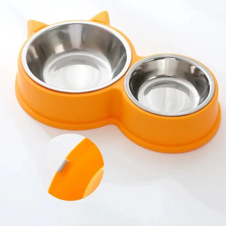 Double Stainless Steel Cat Bowls with Cat Ear Design