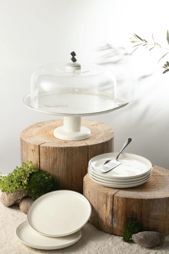 9-Piece Cake Serving Set by Liqaa - Pearl White & Silver