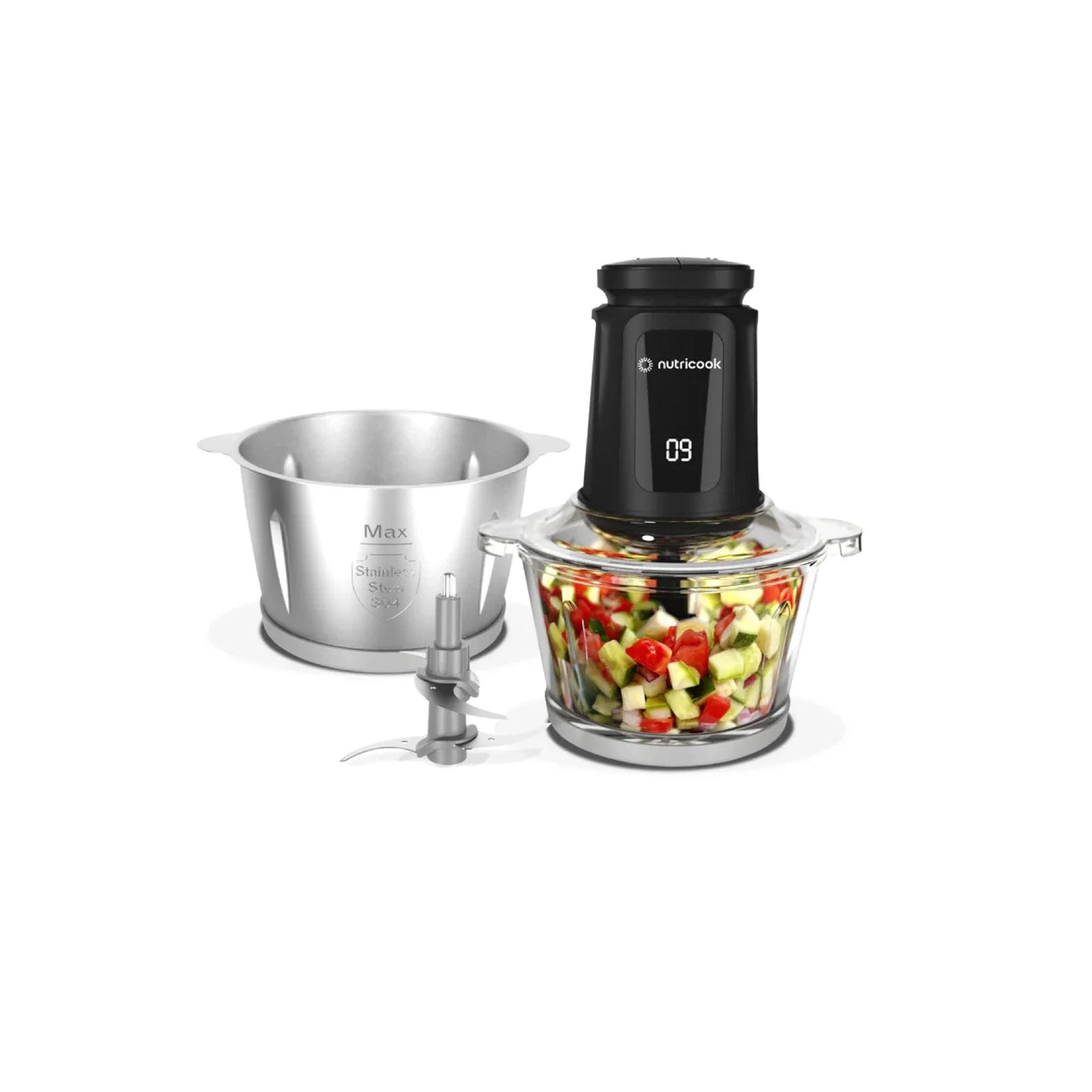 Nutricook Glass & SS Chopper & Mincer 2L, 500 W Black