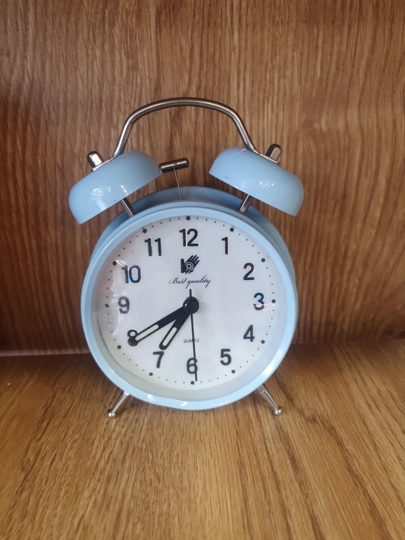 Classic Blue Metal Design Alarm Clock for Kids and Adults with Quality Mark for Desk and Bedside