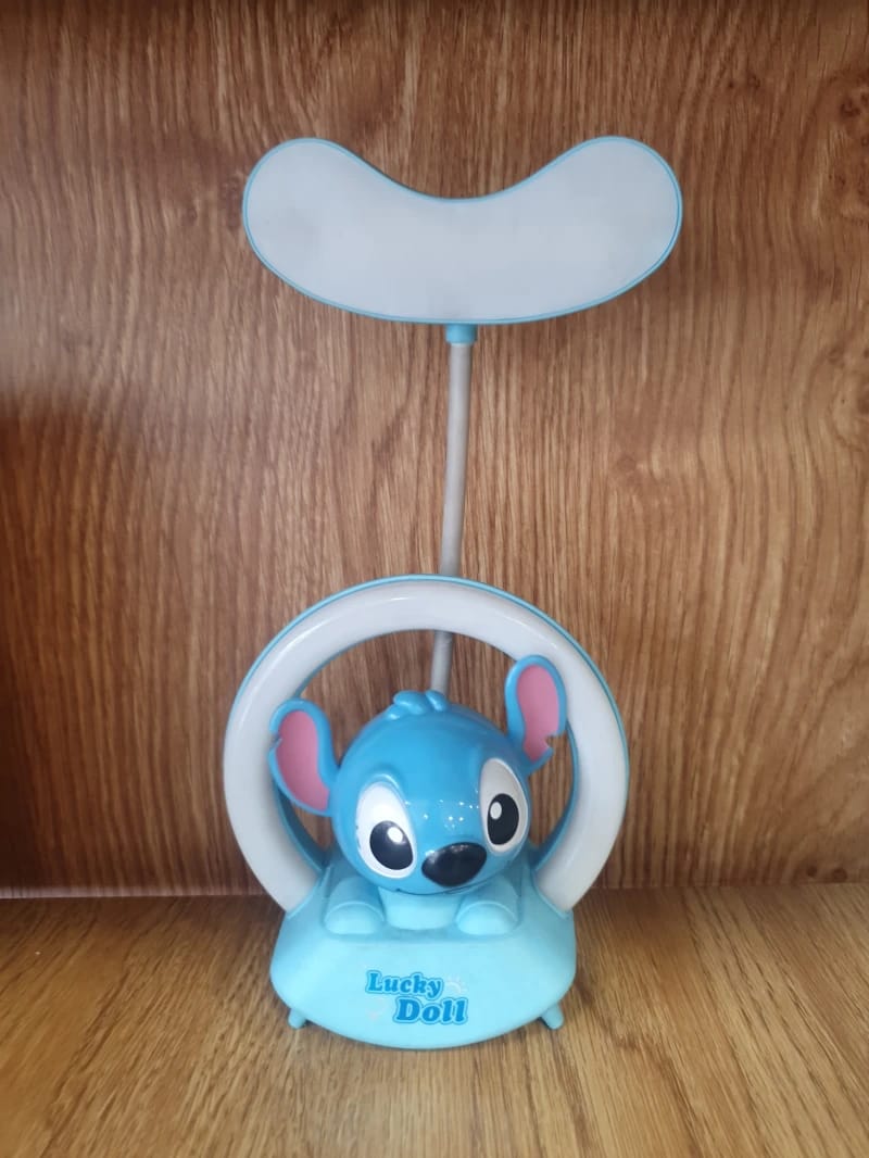 Lucky Doll Blue Table Lamp for Kids - Fun Cartoon Character Design with Fan for Children