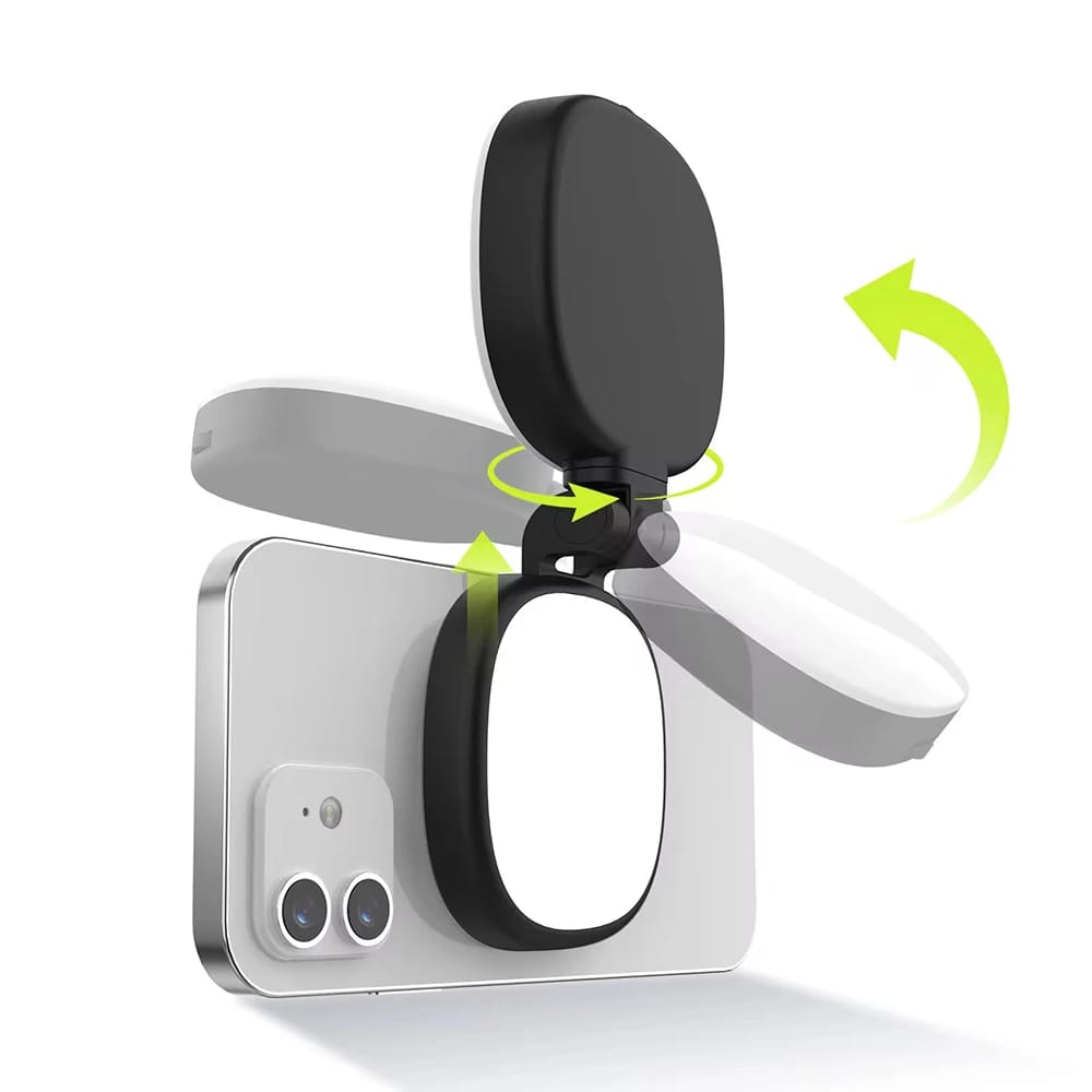 Magnetic Phone Holder with Selfie Mirror and Light