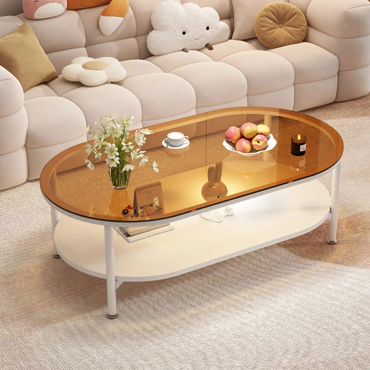 Cream Style Glass Coffee Table