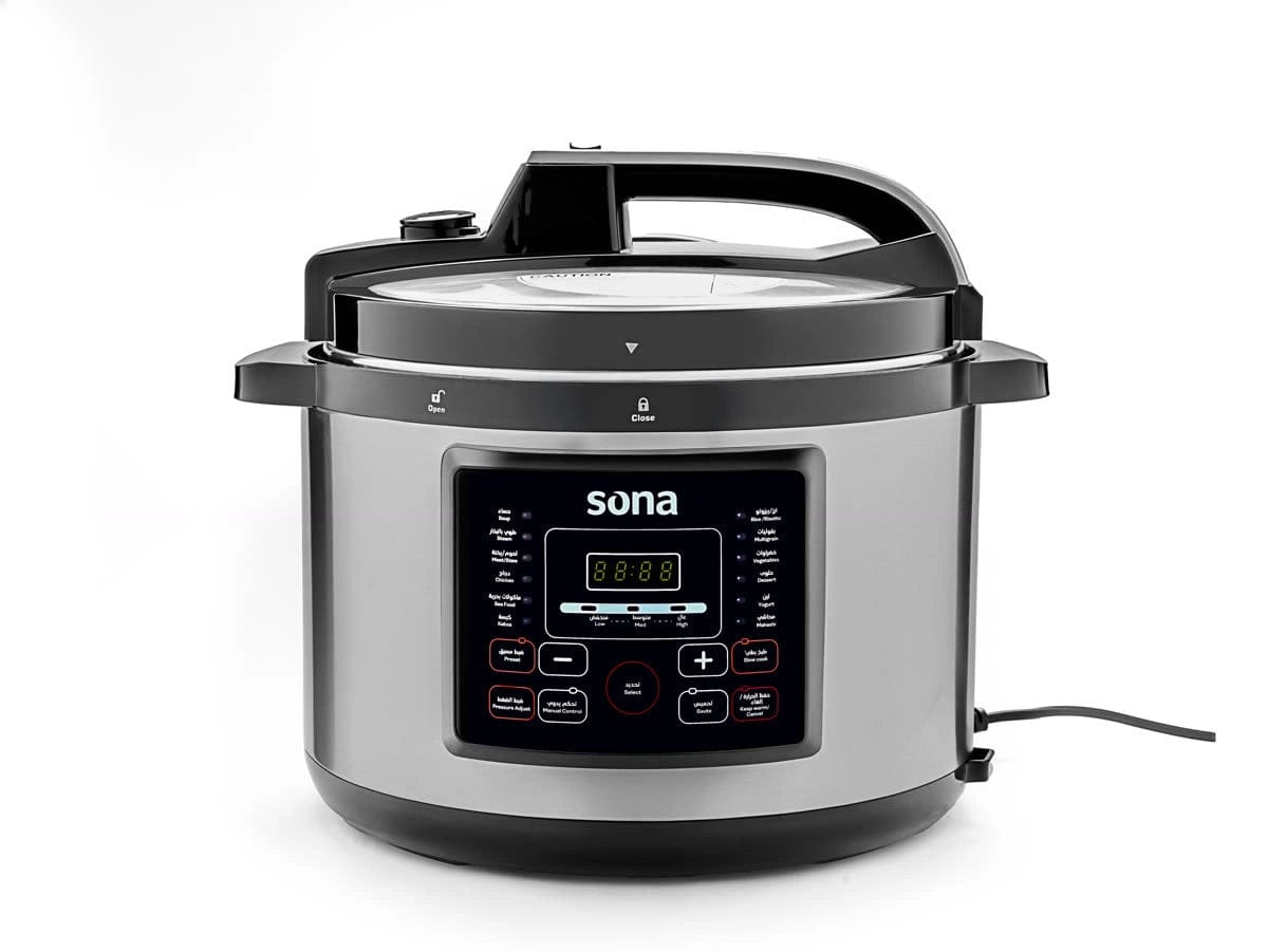Sona Electric Pressure Cooker 1500W 12L 14 Programs Touch Control – Silver