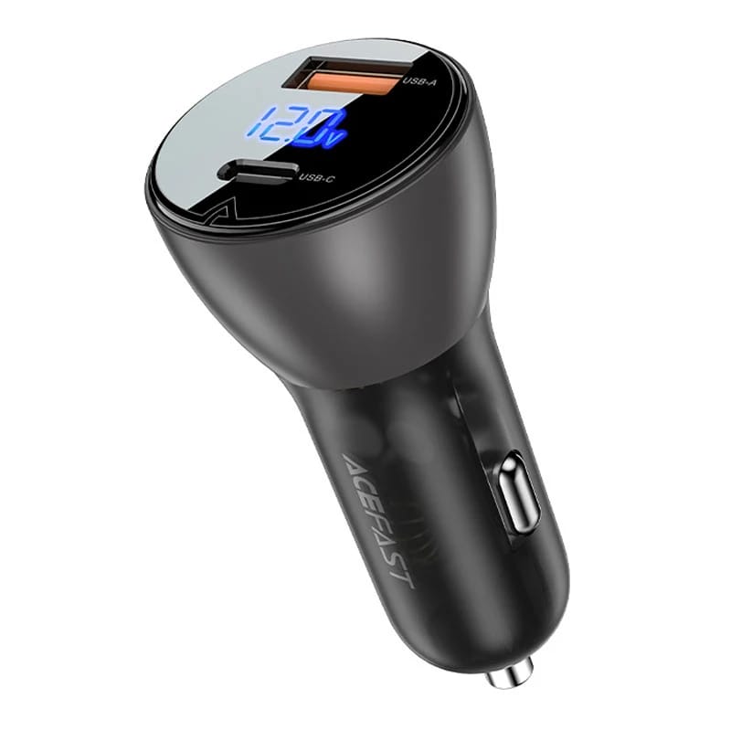 ACEFAST B6 63W Metal Car Charger USB-C 45W + USB-A 18W with LED Display