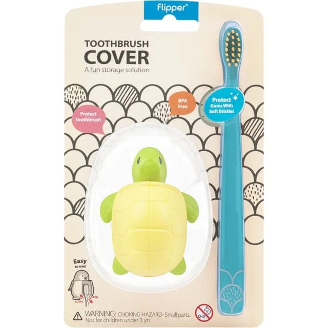 Flipper - Fun Animal Toothbrush With Holder for Kids - Turtle (Colour May Vary)