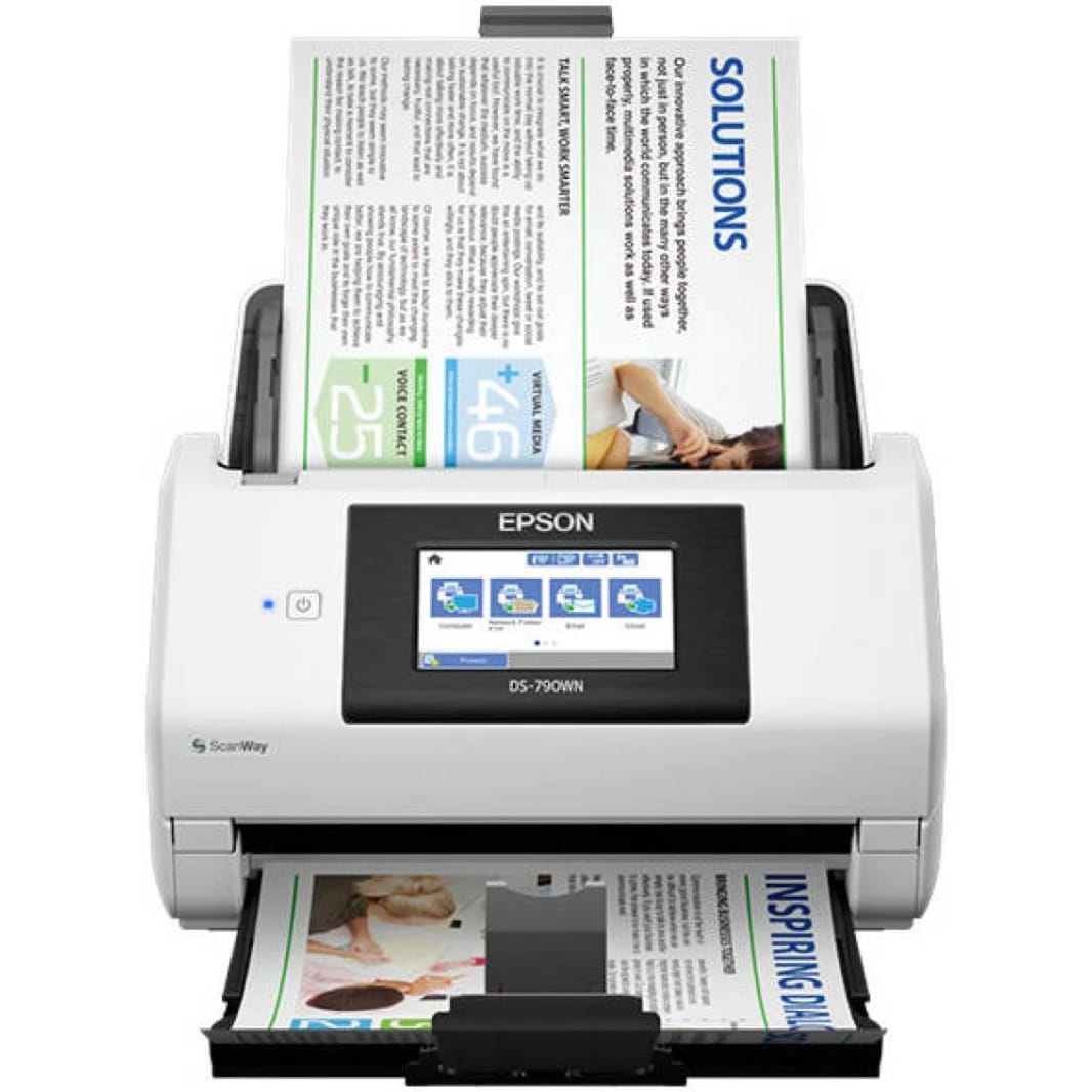 Epson WorkForce DS-790WN Scanner, 45 PPM Simplex & 90 IPM Duplex Scan Speed, 100 Sheets ADF, 600 DPI Resolution, Optical Character Recognition (OCR)