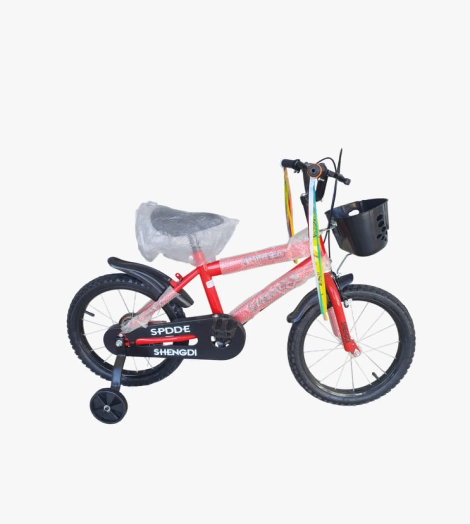 Shengdi Kids Red Bike with Basket and Training Wheels, Ideal for Exercise and Outdoor Exploration