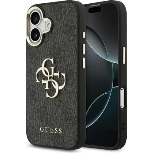 غطاء GUESS لهاتف iPhone بمغناطيس MagSafe و بتصميم 4G من الجلد الصناعي مع لمسات ذهبية