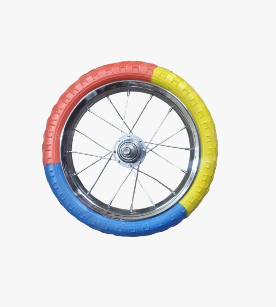 Colorful Kids Wheel with Unique Design and Three Color Zones - 12-Inch Tire with Foam for Safe and Smooth Rides.