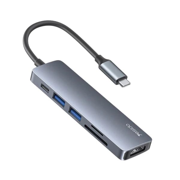 محور USB من الألومنيوم YESIDO HB11 6 في 1 مع Type-C