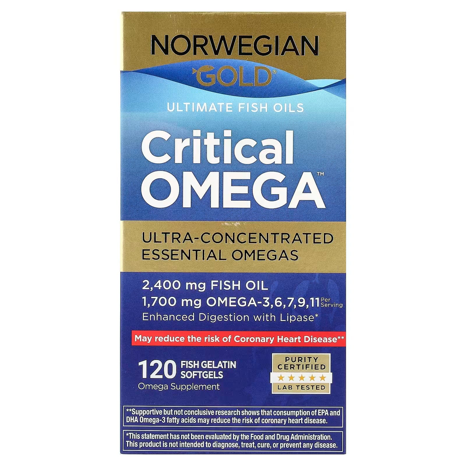 Omega 3 Fish Oil Best Pharmaceutical Grade 1200 mg with Lipase 120 Capsules