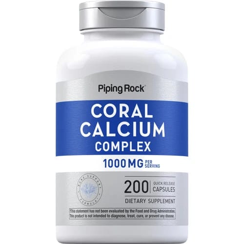 PipingRock Ultra Coral Calcium Complex 197 mg + Magnesium + Vitamin D3 +C 200 Capsules Non-GMO