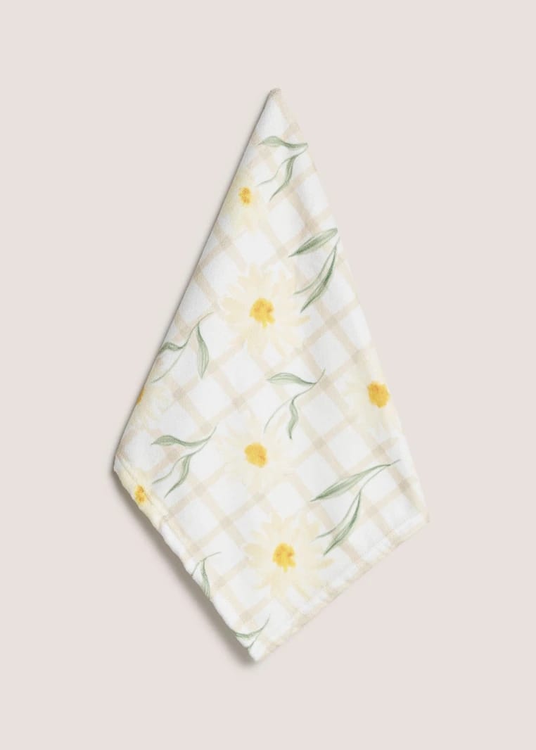 Daisy Checkered Print Hand Towel - White