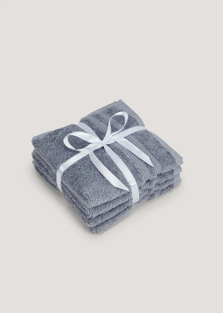 4-Piece Face Towel Set Blue 1 Egyptian Cotton