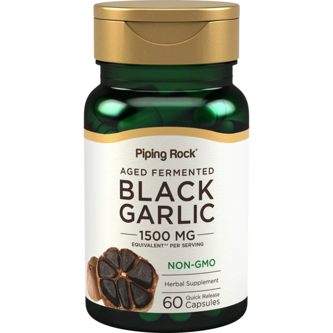 Aged Fermented Black Garlic Extract Equivalent to 750 mg 60 Capsules PipingRock Black Garlic Non-GMO (Best Before 01-04-2027)