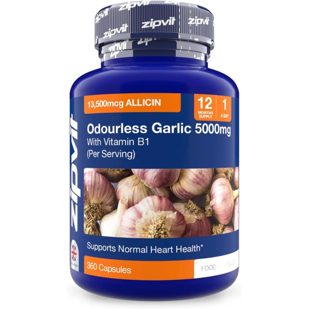 High Strength Odorless Garlic Extract Equivalent to 5000 mg (13500 mcg Allicin) with Vitamin B1 360 Tablets