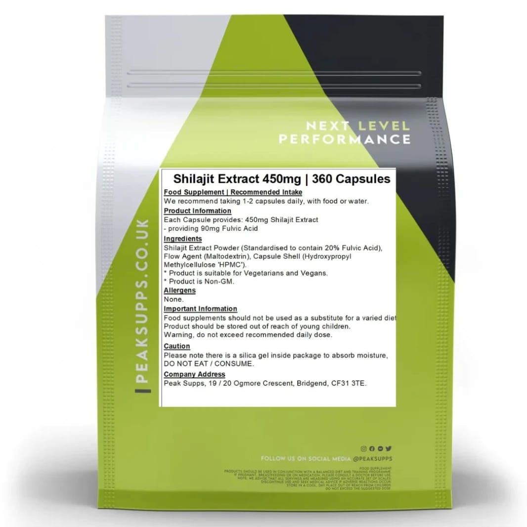 Pure Shilajit Extract 450 mg with 90 mg Fulvic Acid 360 Capsules
