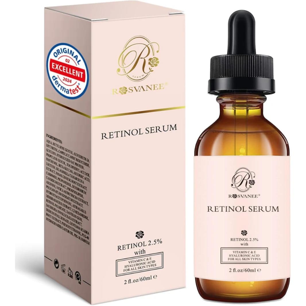 ROSVANEE Anti-Aging Retinol Serum for Face with 2.5% Retinol, Vitamin C & E, Hyaluronic Acid 60ml