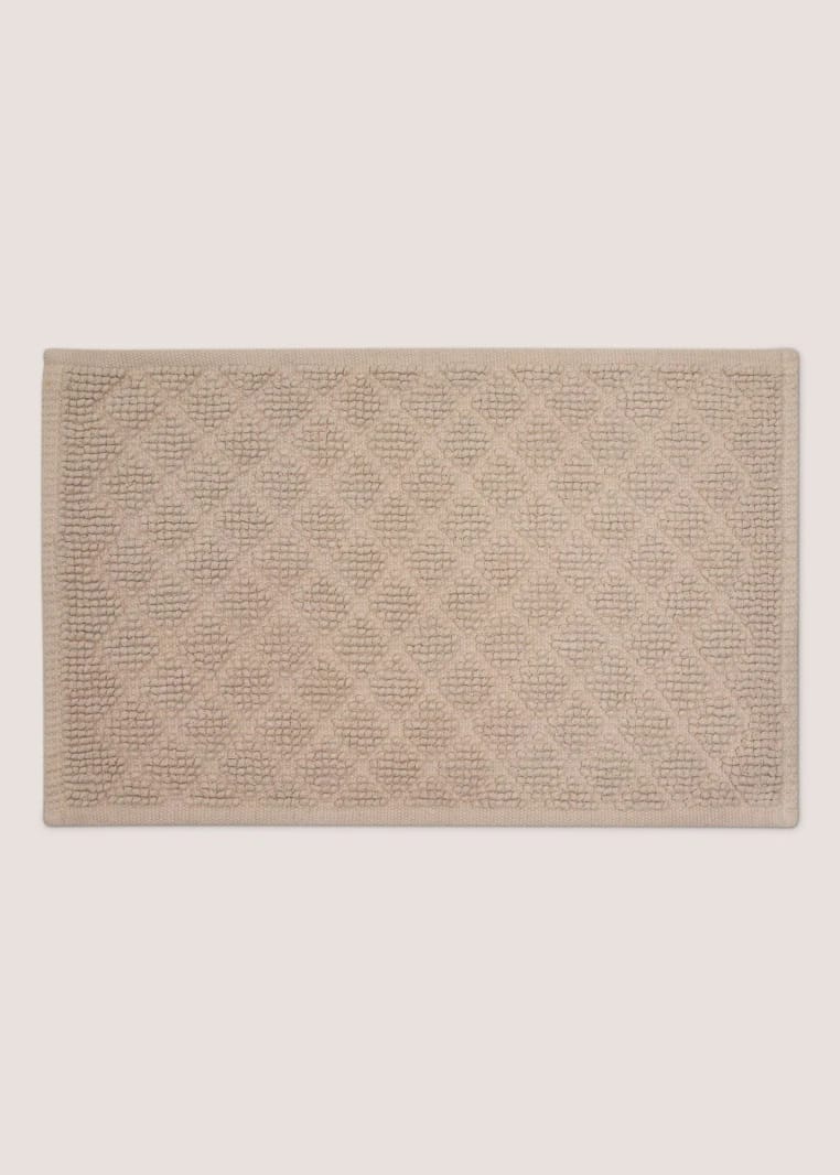 Natural Square Design Bath Mat - Beige - One Size
