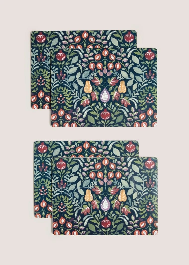 Set of 4 Folk Harvest Cork Back Placemats - Navy - One Size