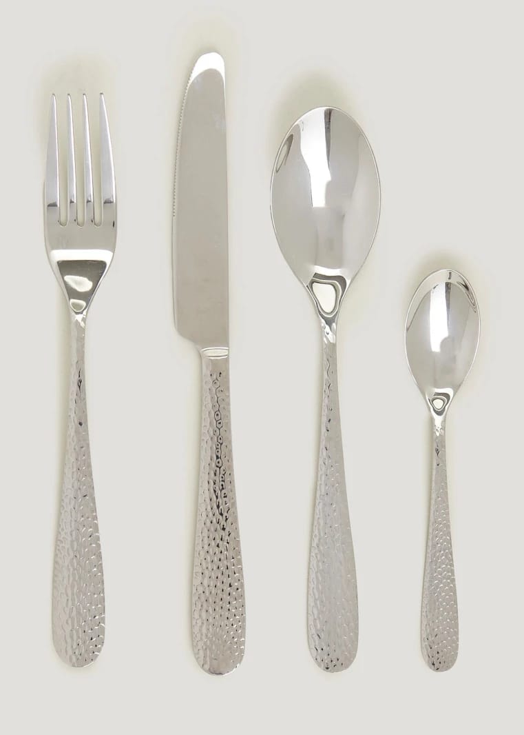 16-Piece Hammered Tableware Set - Silver - One Size