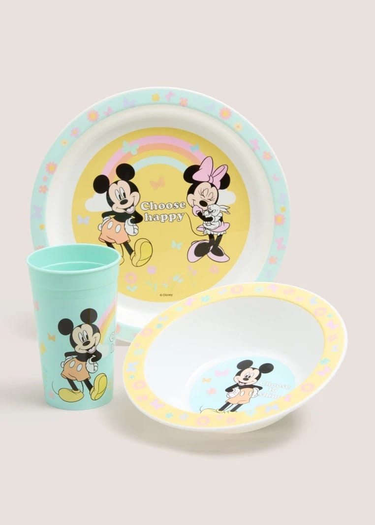 Disney 3-Piece Children's Set Mickey Mouse & Minnie Mouse Dinnerware - Blue