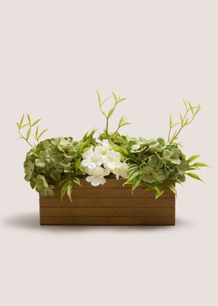 Floral Mix in Wooden Box - White