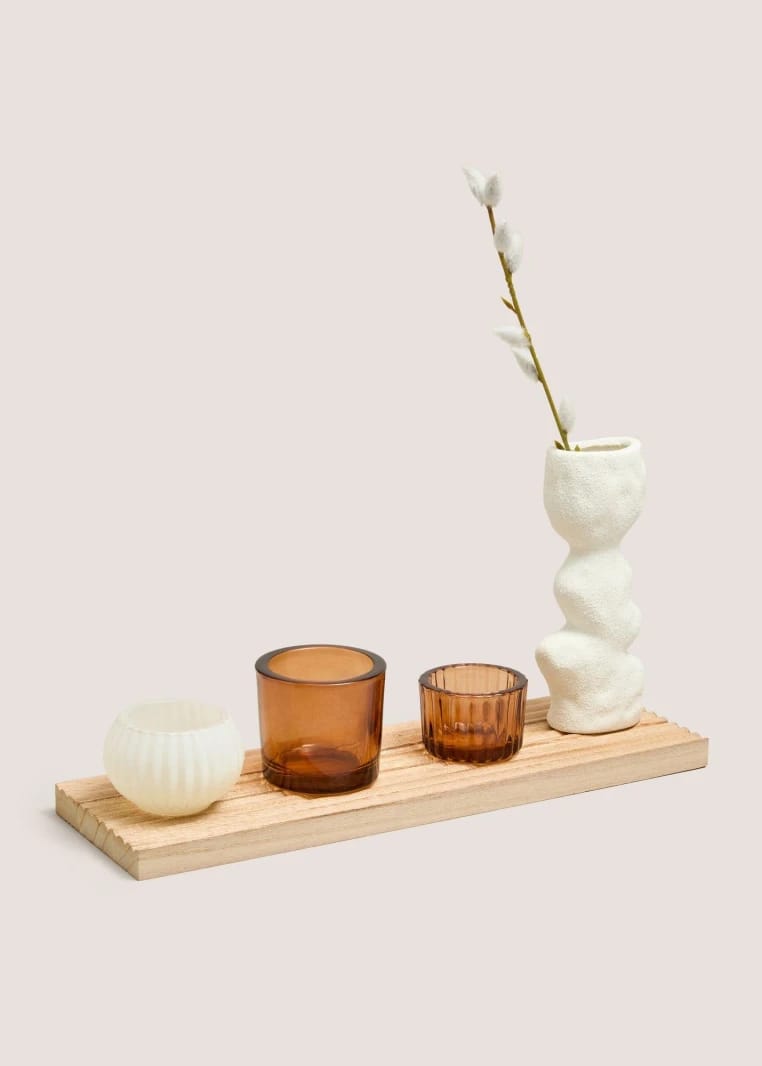 Small Wooden and Neutral Candle Vase - Wooden - One Size