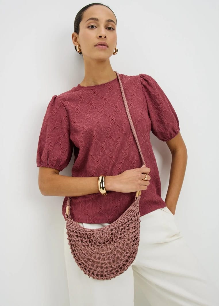 Crochet Crossbody Bag-Pink-One Size