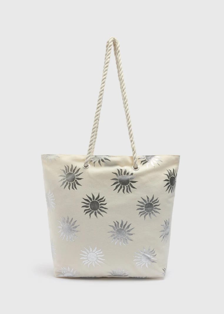 Celestial Rope Handle Beach Bag - White - One Size
