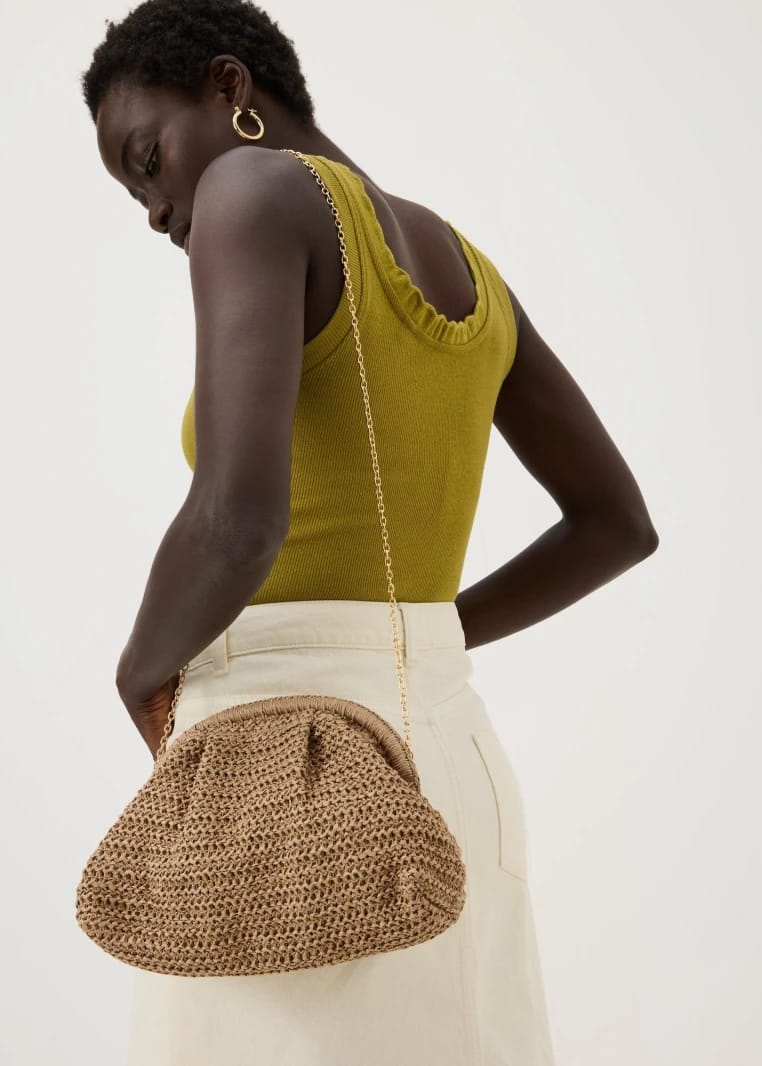 Natural Straw Clutch Bag - Natural - One Size