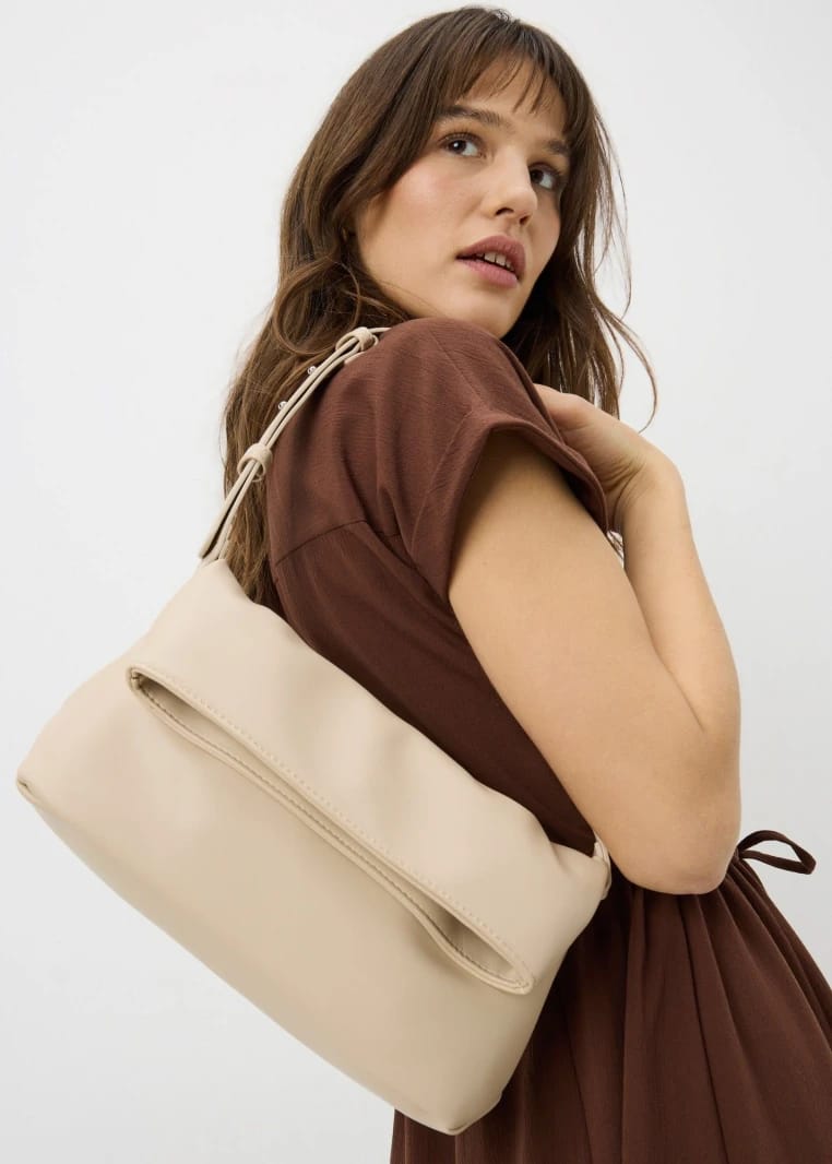 Fold-Over Shoulder Bag - Beige - One Size