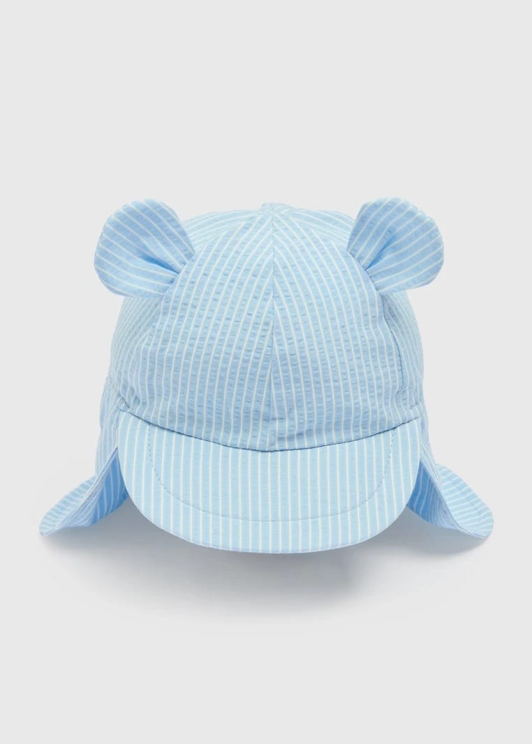 Striped Cotton Baby Cap - Blue - 0-1 Month